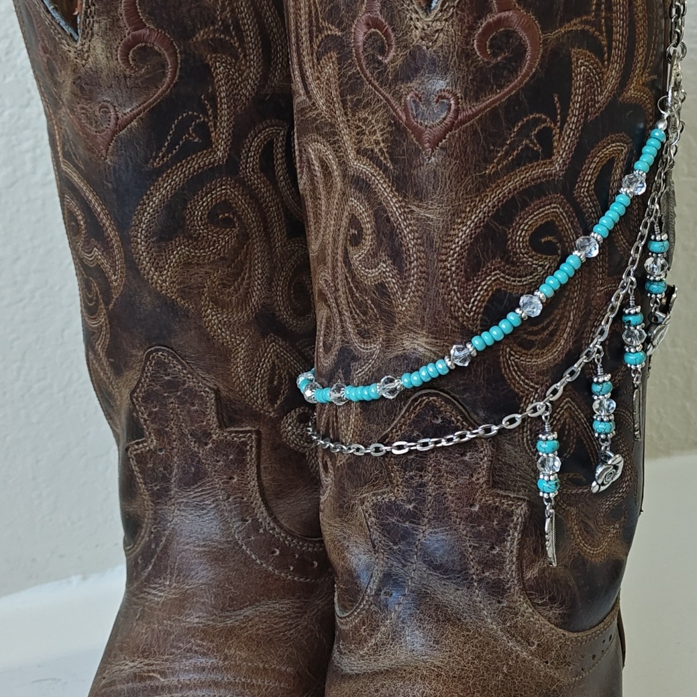 One Of A Kind Turquoise Silver Dreamcatcher Crystal Boot Bracelet Boot Chain - Picture 8 of 8